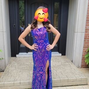 Elegant Blue and Pink Women's Dress